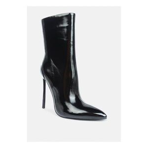 Sleek Black and Green Patent Leather Stiletto Boots